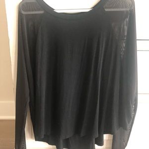 Joah Brown Black Top with Sheer Black Sleeves